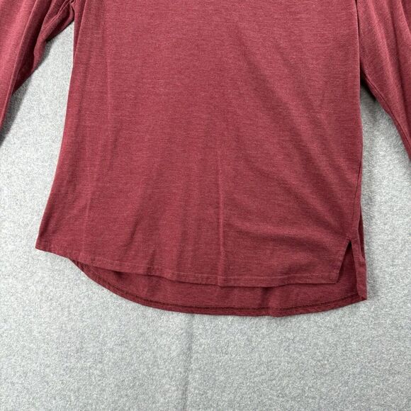 PrAna T-Shirt Womens Medium Dark Red Long Sleeve V-Neck Tee Basic Ruffle Accent - Picture 3 of 12